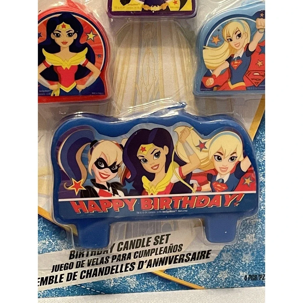 NEW 4-Pack DC Superhero Girls Birthday Candle Set 3 Small 1 Large Comic Book Kid